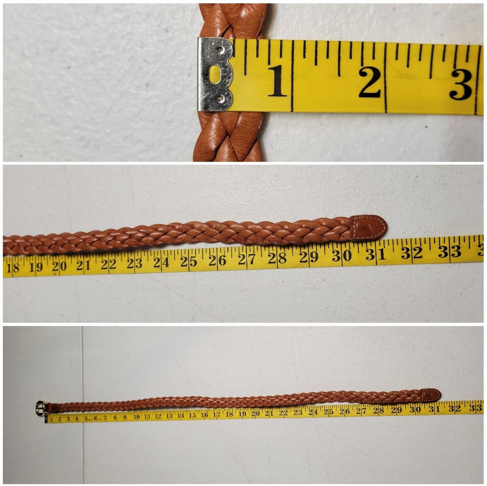 Braided Leather Waist Belt in Cognac with Gold Tone Buckle - Picture 10 of 10